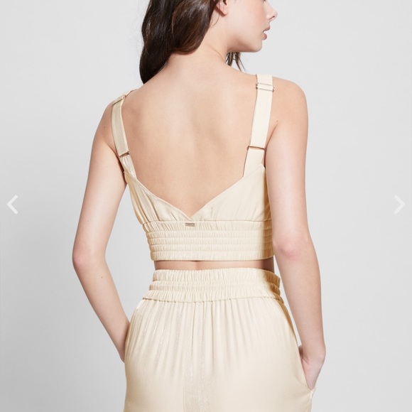 NWT GUESS ECO satin Emma cropped top size XL adjustable straps V neck cemento - Picture 2 of 13